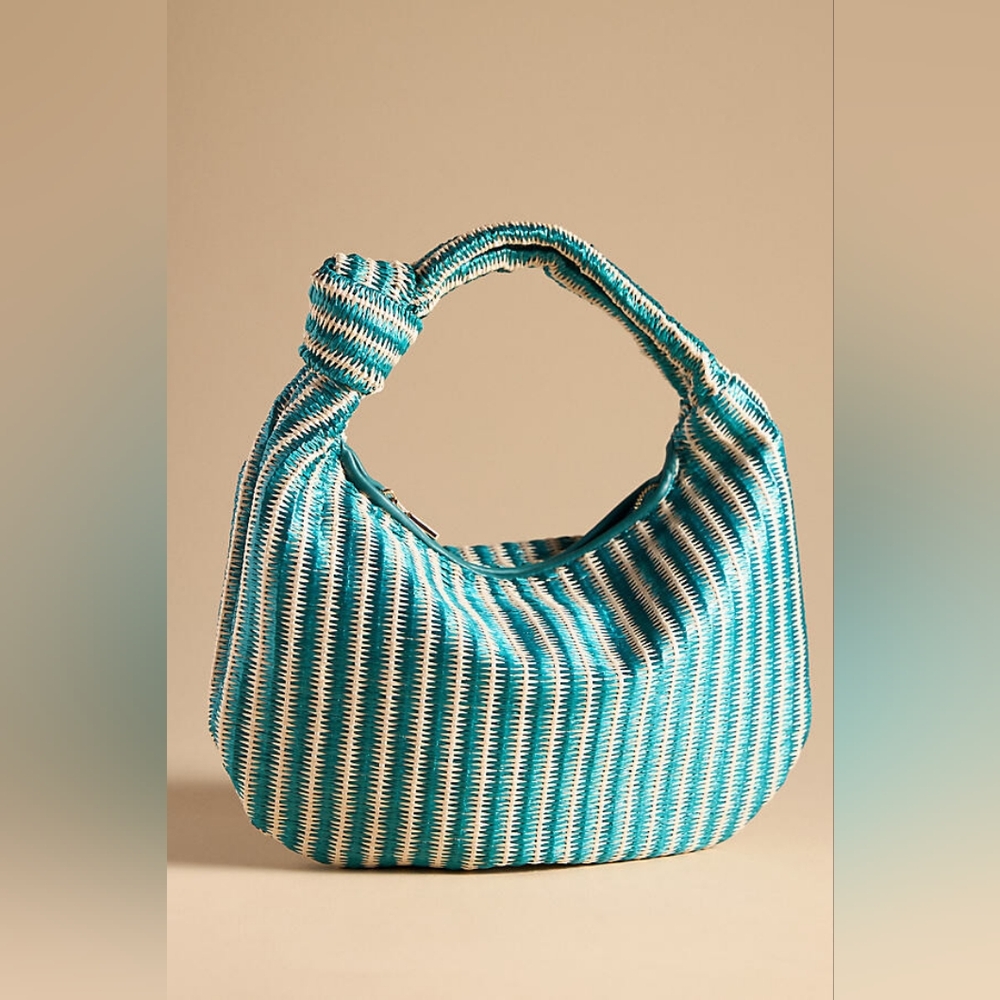 Anthropologie teal and tan Striped satchel NWT